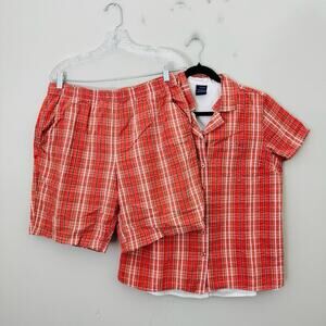 Basic Editions Red Plaid Button Up Shirt And Short Bundle Mens Size Large